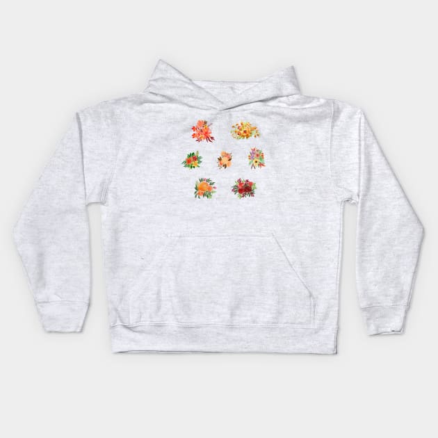 Watercolor flowers red set Kids Hoodie by Ranp